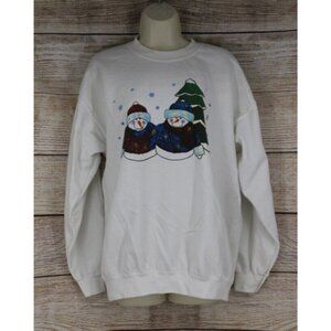 VINTAGE Gildan Ultra Blend Heavyweight Womens Size Large Raglan Sweatshirt White